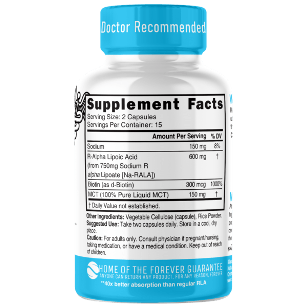 Nutri R Alpha Lipoic Acid 600mg Capsules with Biotin - Stabilized Active Form of ALA - 30 Vegan Capsules - Image 2